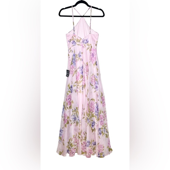 NWT Lulus Romantic Marvel Light Pink Floral Print Halter Neck Maxi Dress, Small - Picture 6 of 16
